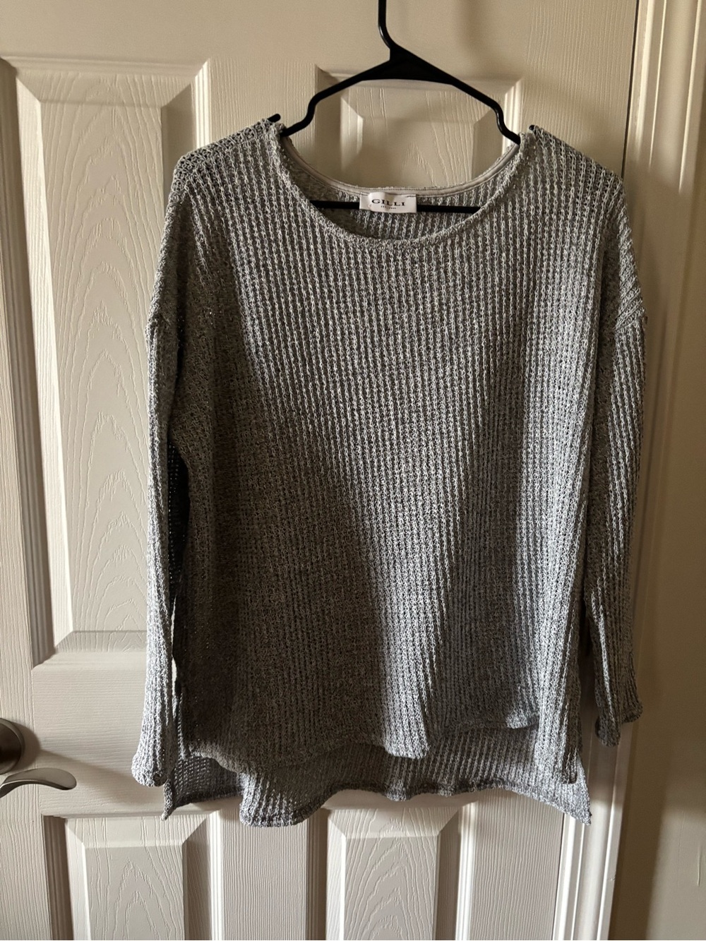 Gilli Light Gray Waffle-Knit Crew Neck Sweater